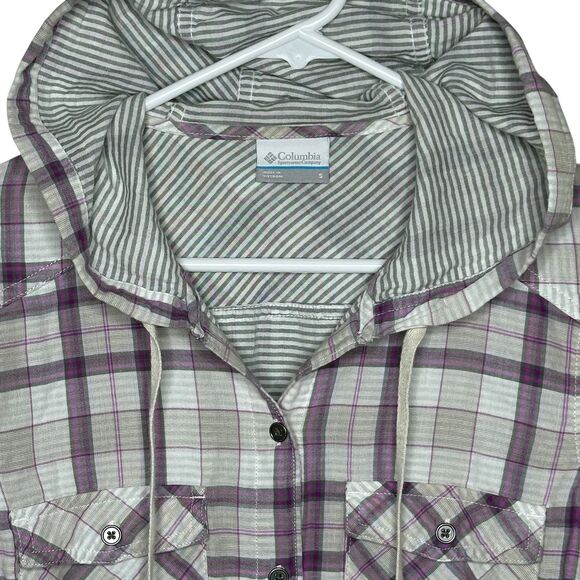 Columbia Women’s Plaid Button Down Hoodie Flannel Shirt Size Small - Picture 4 of 5